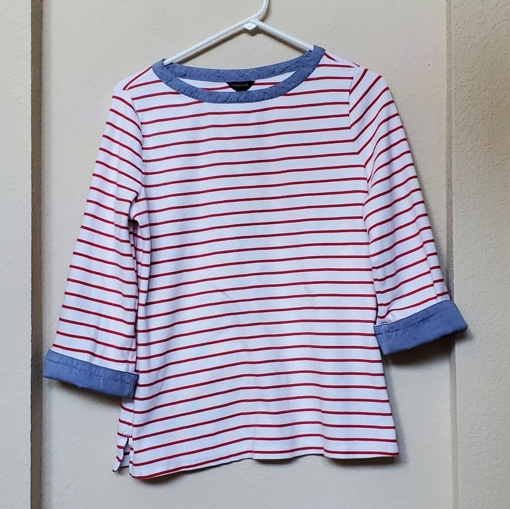 Nautica 3/4 Striped Top. Size Large